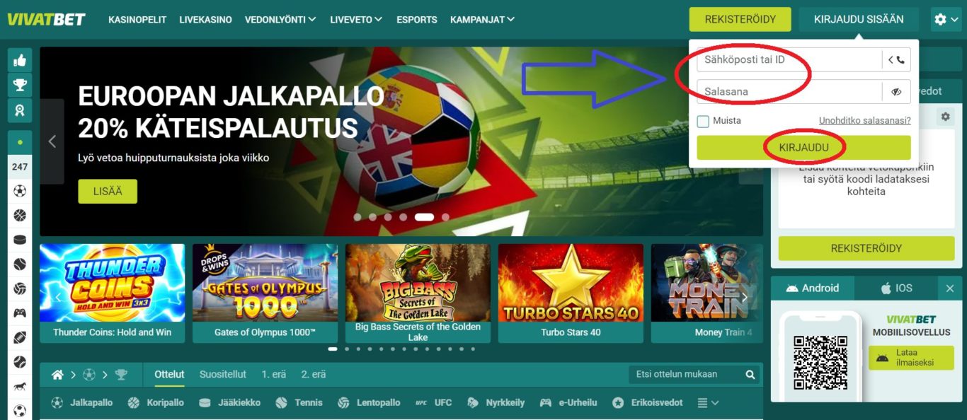 Varmenna tilisi sen jälkeen, kun Vivatbet Login on valmis